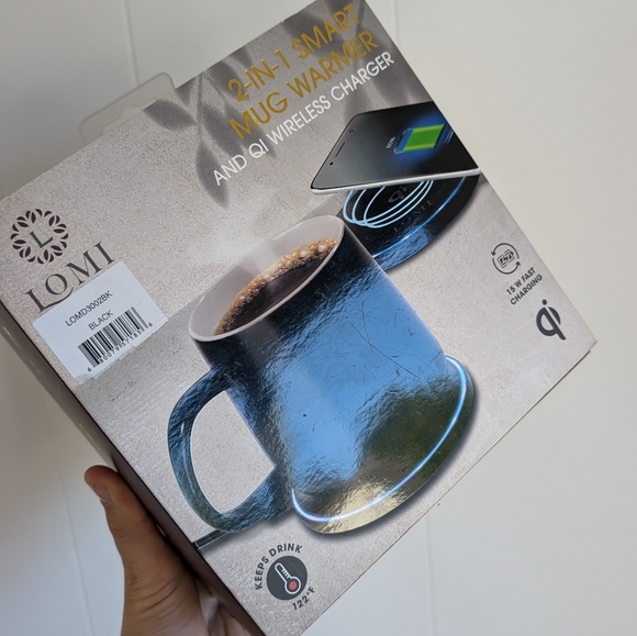 NIB LOMI 2-in-1 Smart Mug Warmer & QI Wireless Charging Pad Black - Picture 2 of 7